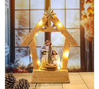 TZQFROCE Set di figure per presepe con illuminazione, presepi natalizi da interno, tavola con presepe e figure, decorazione natalizia, avvento, inverno