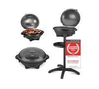 TZS First Austria - Barbecue elettrico 2 in 1 da tavolo & terra 2400W - BBQ con piedistallo per balcone e terrazza con coperchio e ripiano - Grill a sfera con termometro e vassoio raccogligrasso