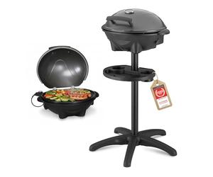 TZS First Austria - Barbecue elettrico 2 in 1 da tavolo & terra 2400W - BBQ con piedistallo per balcone e terrazza con coperchio e ripiano - Grill a sfera con termometro e vassoio raccogligrasso