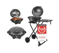TZS First Austria - Barbecue elettrico 2 in 1 da tavolo & terra 2400W - BBQ pieghevole per balcone e terrazza con coperchio e carrello - Grill a sfera con termometro e vassoio raccogligrasso