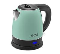 TZS First Austria Bollitore in acciaio inox, verde-nero, 2200 W | 1,2 litri | Altezza 20 cm | Angolo di inclinazione di 360° | Filtro anticalcare integrato, protezione contro il funzionamento a secco