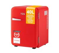 TZS First Austria Mini Frigo 40L | Completamente silenzioso | Design retrò | Controllo della temperatura | Illuminazione a LED | 2 scomparti sulla porta + 6 ripiani flessibili - rosso