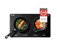 TZS First Austria - Piastra a induzione doppia 3500W - Piano cottura vetroceramica 2 fuochi - 10 livelli di potenza, timer, blocco bambini, LED, comandi touch, protezione surriscaldamento - portatile