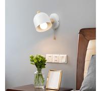 TZSMUM Applique da Parete Interno Retrò E27 Lampada da Parete con Interruttore Tirante Lampada a Muro Metallo e Legno per Camera da Letto Soggiorno Bagno (Lampadina Non Inclusa) (Bianco)