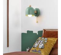 TZSMUM Applique da Parete Interno Retrò E27 Lampada da Parete con Interruttore Tirante Lampada a Muro Metallo e Legno per Camera da Letto Soggiorno Bagno (Lampadina Non Inclusa) (Verde)