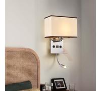 TZSMUM E27 Retrò Luce da Parete con Doppio Interruttore USB Porta Applique da Parete 360° Rotazione Lettura Lampada da Parete Ferro (Lampadina non Inclusa) per Soggiorno (Lino)