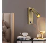TZSMUM LED Moderno Creativo Applique da Parete con Doppio USB Porta Lampada da Parete con Interruttore 350° Rotazione Luce da Parete Alluminio Ferro per Camera da Letto (Bronzo)