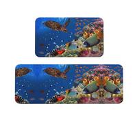 TZTTZT 2 tappetini da cucina per pavimento, colorati tappeti da cucina con barriera corallina, antiscivolo, lavabili, anti-affaticamento, per pavimenti della cucina, decorazione per la casa