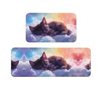 TZTTZT 2 tappetini da cucina per pavimento, con nuvole colorate e gatto che dorme, antiscivolo, lavabili, anti-affaticamento, per pavimenti della cucina, decorazione per la casa