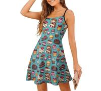 TZTTZT Abiti estivi da donna 2025 eleganti di classe - Pomeriggio Tea Cake Stampa Halter Abiti per le donne Estate, Stile-44, S