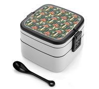 TZTTZT Bento box a scacchi con stampa di funghi e margherite, piccolo contenitore per insalata per pranzo, carino contenitore per il pranzo per adulti, donne, uomini, riutilizzabile, doppio pranzo