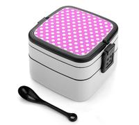 TZTTZT Bento box B con stampa a pois rosa, carino contenitore per il pranzo per adulti, donne, uomini, piccolo contenitore per insalata per pranzo, riutilizzabile, doppio pranzo impilabile