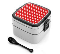 TZTTZT Bento box B con stampa a pois rossi, carino, contenitore per il pranzo per adulti, donne, uomini, piccolo contenitore per insalata per pranzo, riutilizzabile, doppio pranzo impilabile