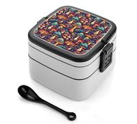 TZTTZT Bento box classico con stampa di funghi blu, piccolo contenitore per insalata per pranzo, carino contenitore per il pranzo per adulti, donne, uomini, riutilizzabile, doppio pranzo impilabile