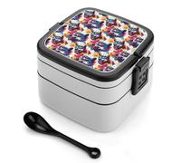TZTTZT Bento box colorato con stampa lupo acquerello, carino contenitore per il pranzo per adulti, donne, uomini, piccolo contenitore per insalata per pranzo, riutilizzabile, doppio pranzo impilabile