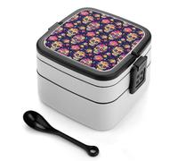 TZTTZT Bento box con stampa a forma di teschio con fiori rosa, carino contenitore per il pranzo per adulti, donne, uomini, piccolo contenitore per insalata per pranzo, riutilizzabile, doppio pranzo