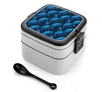 TZTTZT Bento box con stampa di lupo blu, grazioso contenitore per il pranzo per adulti, donne, uomini, piccolo contenitore per insalata per pranzo, riutilizzabile, doppio pranzo impilabile