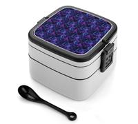 TZTTZT Bento box con stampa di testa di lupo al neon, carino contenitore per il pranzo per adulti, donne, uomini, piccolo contenitore per insalata per pranzo, riutilizzabile, doppio pranzo impilabile