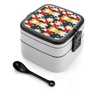 TZTTZT Bento box con stampa puzzle colorata, piccolo contenitore per insalata per pranzo, carino contenitore per il pranzo per adulti, donne, uomini, riutilizzabile, doppio pranzo impilabile