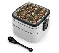 TZTTZT Bento box retrò con stampa di funghi, piccolo contenitore per insalata per pranzo, carino contenitore per il pranzo per adulti, donne, uomini, riutilizzabile, doppio pranzo impilabile