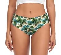 TZTTZT Biancheria intima da donna senza cuciture, motivo hawaiano, con stampa a isola piccola, Nero, L