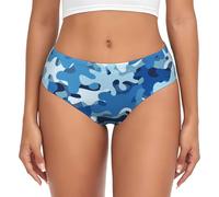 TZTTZT Biancheria intima da donna senza cuciture, stampa mimetica blu cielo invisibile slip slip bikini mutandine, Nero, XL