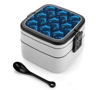 TZTTZT Blue Lightning Wolf FlamePrint Bento Box, piccolo contenitore per insalata per pranzo, carino contenitore per il pranzo per adulti, donne, uomini, riutilizzabile, doppio pranzo, impilabile