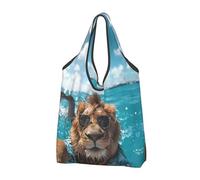 TZTTZT Borse della spesa riutilizzabili, borsa della spesa pieghevole hawaiana che nuota leone borsa della spesa Tote Bag con manici, nero, 1 PC