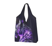 TZTTZT Borse della spesa riutilizzabili, borsa di totalizzatore della drogheria della tigre bianca del modello viola pieghevole con le maniglie, nero, 3 PCS