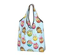 TZTTZT Borse della spesa riutilizzabili, borsa di totalizzatore della spesa dei gufi variopinti del fumetto pieghevole con le maniglie, nero, 1 PC