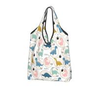 TZTTZT Borse della spesa riutilizzabili, borsa di totalizzatore variopinta della borsa della spesa dei dinosauri svegli pieghevoli con le maniglie, nero, 1 PC