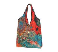 TZTTZT Borse della spesa riutilizzabili, borsa di totalizzatore variopinta della drogheria del mandala pieghevole con le maniglie, nero, 1 PC