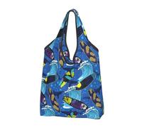 TZTTZT Borse della spesa riutilizzabili, borse della spesa pieghevoli hawaiane fiore ananas paddleboard borsa della spesa Tote Bag con manici, nero, 1 PC