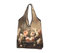 TZTTZT Borse della spesa riutilizzabili, borse della spesa pieghevoli vintage peonie rustiche fascino borsa della spesa Tote Bag con manici, nero, 1 PC