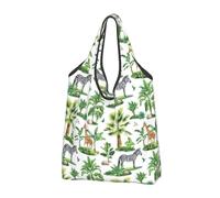 TZTTZT Borse della spesa riutilizzabili, borse della spesa pieghevoli zebra giraffa palma tropicale borsa della spesa Tote Bag con manici, nero, 1 PC