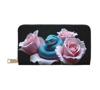 TZTTZT Carino Blue Snake Roses Stampa Portafoglio Donna, Pelle Bifold Multi Card Portafoglio, Portafogli Donna Lungo
