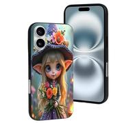 TZTTZT Compatibile con iPhone 16 - Custodia per iPhone 16 con stampa di elfo dei cartoni animati n. 15, custodia per iPhone 16, carina per donne e uomini, resiste ai graffi, nero