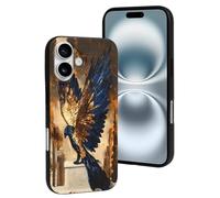TZTTZT Compatibile con iPhone 16 - Majestic Blue Gold Bird Statue Art Custodia per telefono compatibile con iPhone 16 custodie carine per donne e uomini, resiste ai graffi