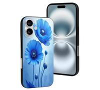 TZTTZT Custodia compatibile con iPhone 16, con stampa blu con papaveri n. 64, custodia per iPhone 16, carina per donne e uomini, resiste ai graffi