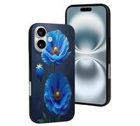 TZTTZT Custodia compatibile con iPhone 16, con stampa blu con papaveri n. 85, compatibile con iPhone 16, carina, per donne e uomini, resiste ai graffi