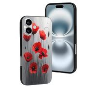 TZTTZT Custodia compatibile con iPhone 16, con stampa di papaveri n. 36, compatibile con iPhone 16, carina, per donne e uomini, resiste ai graffi