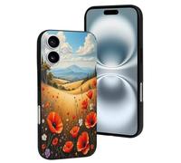 TZTTZT Custodia compatibile con iPhone 16, con stampa di papaveri n. 67, compatibile con iPhone 16, carina, per donne e uomini, resiste ai graffi