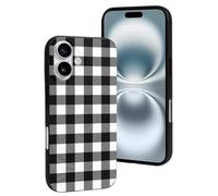 TZTTZT Custodia compatibile con iPhone 16 - Custodia per telefono con stampa a quadri in twill nero e bianco, compatibile con iPhone 16, carina per donne e uomini, resiste ai graffi