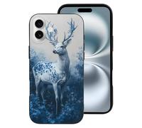 TZTTZT Custodia compatibile con iPhone 16 Plus - Custodia morbida alla moda con fiori e cervi blu Majestic compatibile con iPhone 16 Plus custodie carine per donne e uomini