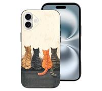 TZTTZT Custodia compatibile con iPhone 16 Plus - Custodia morbida alla moda con quattro gatti che guardano la pioggia, compatibile con iPhone 16 Plus, carina, per donne e uomini