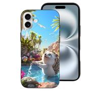 TZTTZT Custodia compatibile con iPhone 16 Plus - Custodia per telefono alla moda morbida e giocosa con riccio foresta stagno compatibile con iPhone 16 Plus custodie carine per donne e uomini, nero