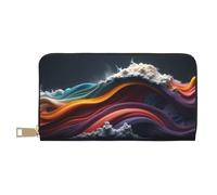 TZTTZT Donne astratte variopinte del raccoglitore della stampa del modello dell'onda del raccoglitore delle donne, portafoglio della carta di cuoio Bifold multi della carta,