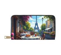 TZTTZT Elegante blu Parigi Cafe Print Wallet Donna, Pelle Bifold Multi Card Portafoglio, Portafogli Donna Lungo