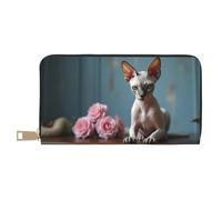 TZTTZT Elegante Rosa Sfinge Cat Print Wallet Donna, Pelle Bifold Multi Card Portafoglio, Portafogli Lungo Delle Donne Della Borsa