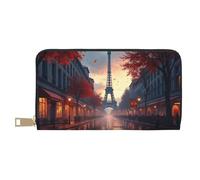 TZTTZT Elegante rosso Parigi Street Print Portafoglio Donna, Pelle Bifold Multi Card Portafoglio, Lungo Portafoglio Donna Borsa